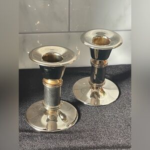 Vintage Rialto Gold Silver Plated Set of 2 Candle Holders EP Brass Zinc MCM